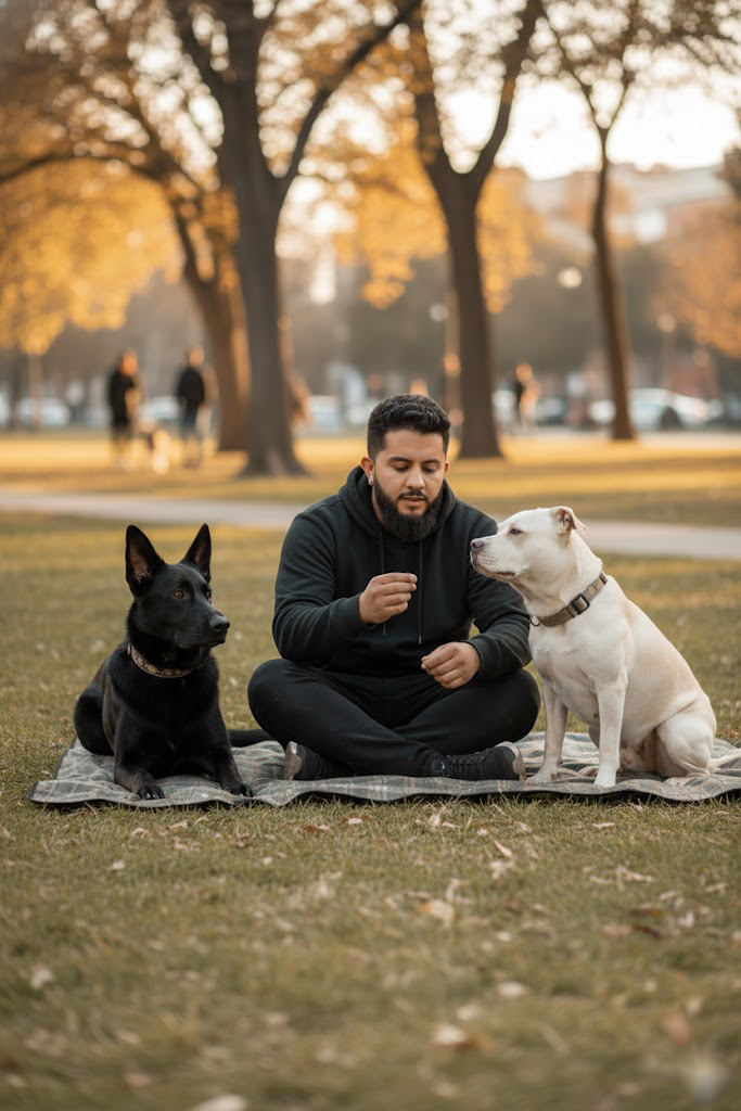 Manejo de Emociones — Entrenador en momento de calma con perros